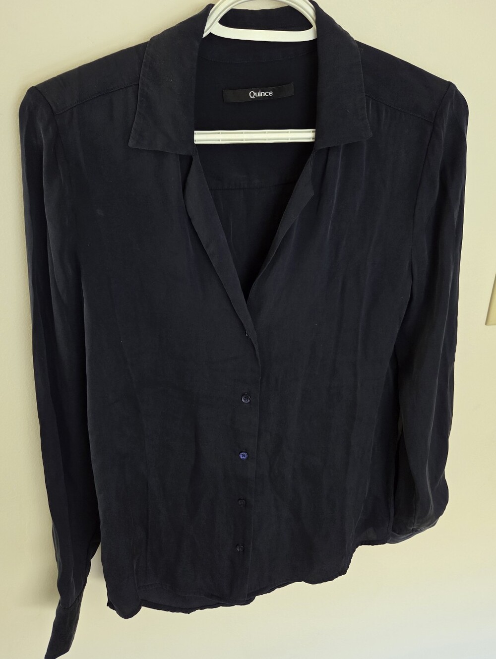 Quince Washable Silk Navy Button Down Shirt Sz XS